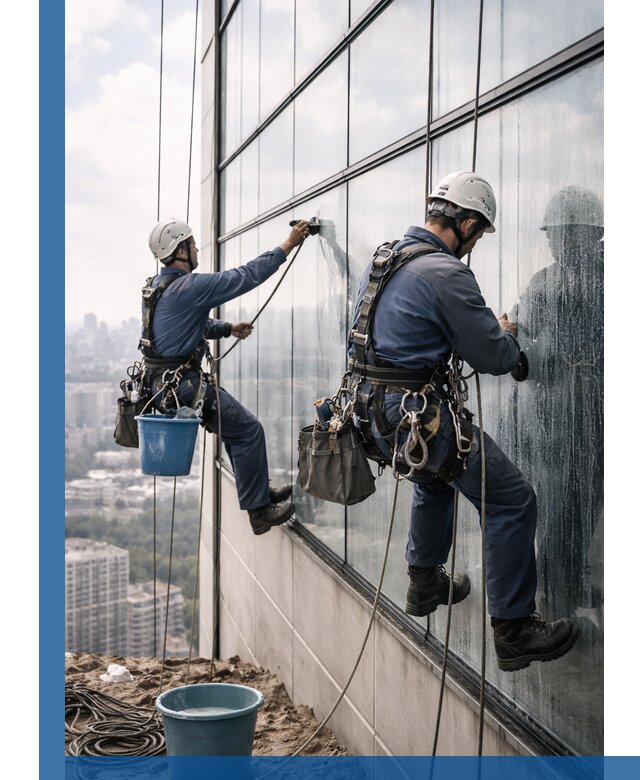 Профессиональная мойка фасадных окон альпинистами в Новороссийске