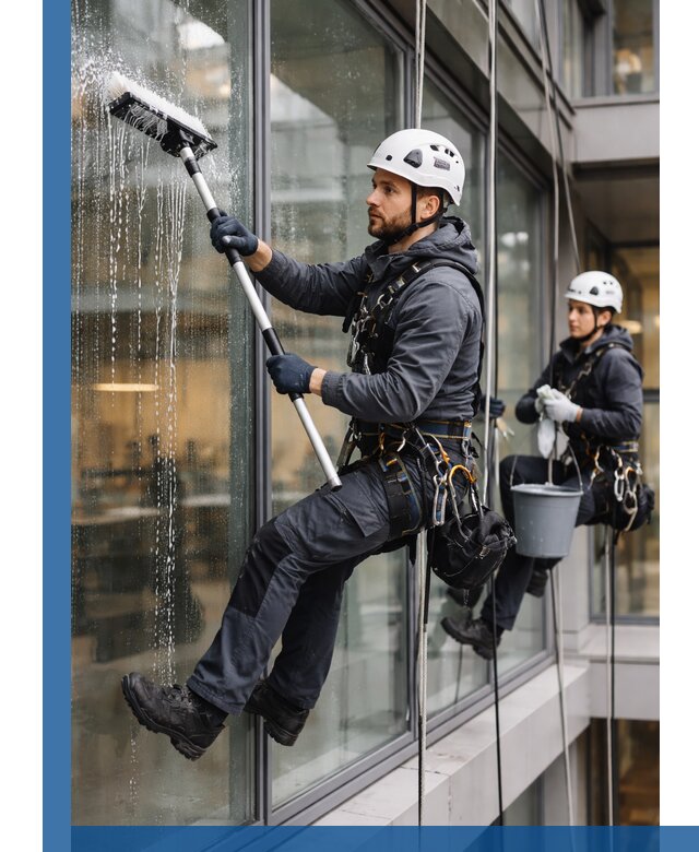 Профессиональная мойка витражей промышленными альпинистами в Новороссийске