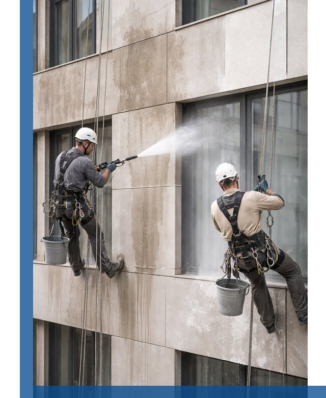 Послестроительная мойка фасада промышленным альпинизмом в Новороссийске