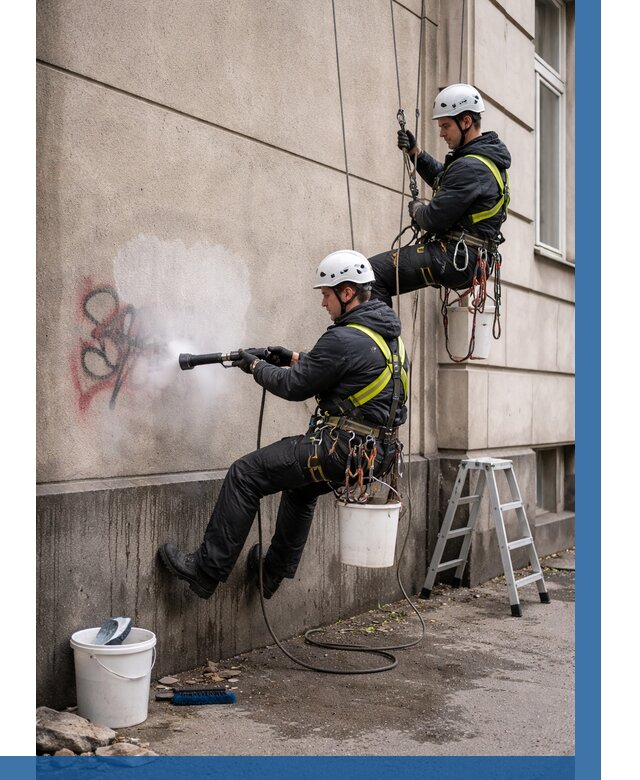 Удаление граффити с фасада в Новороссийске от 4594 р. | ВЫСОТНИК-Нвр