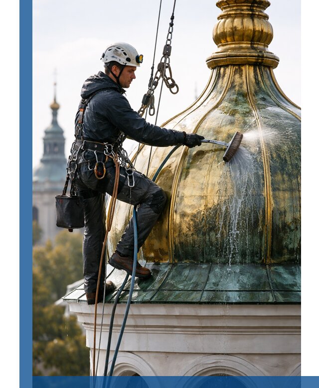 Профессиональная мойка куполов и шпилей высотными альпинистами в Новороссийске