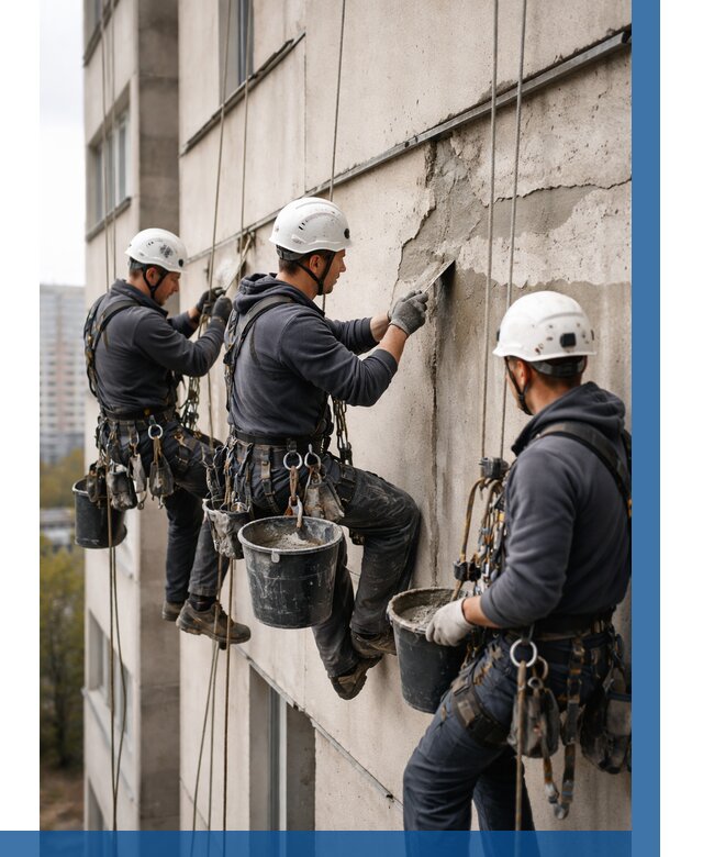 Ремонт бетонных элементов фасада в Новороссийске от 2552 р. | ВЫСОТНИК-Нвр