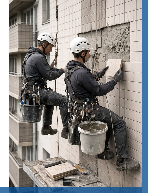 Ремонт облицовки фасада плиткой в Новороссийске от 1837 р. | ВЫСОТНИК-Нвр