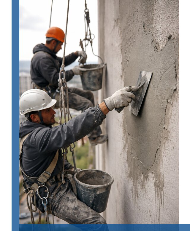 Штукатурка фасада на высоте в Новороссийске профессиональные работы