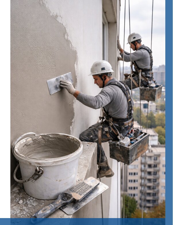 Шпаклевка фасада на высоте в Новороссийске от 715 р. | ВЫСОТНИК-Нвр