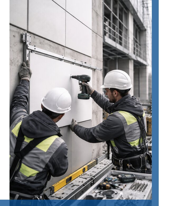 Монтаж композитных панелей фасада в Новороссийске от 2552 р. | ВЫСОТНИК-Нвр