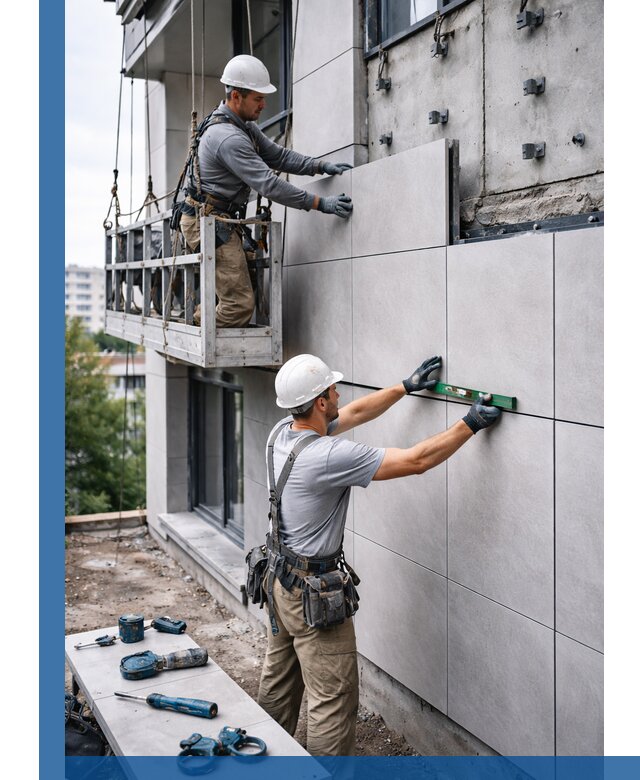 Монтаж керамогранита на фасад в Новороссийске под ключ с гарантией качества