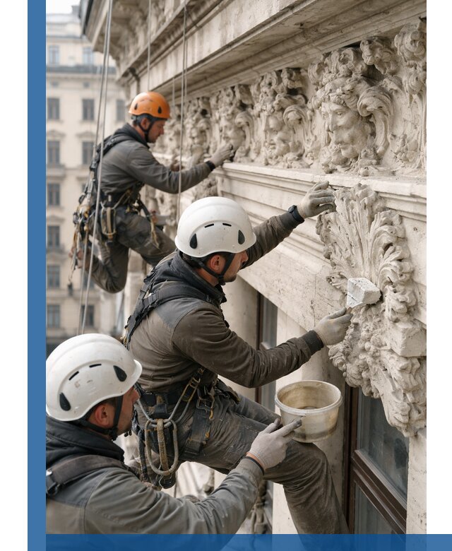 Реставрация фасадной лепнины с высотными работами в Новороссийске