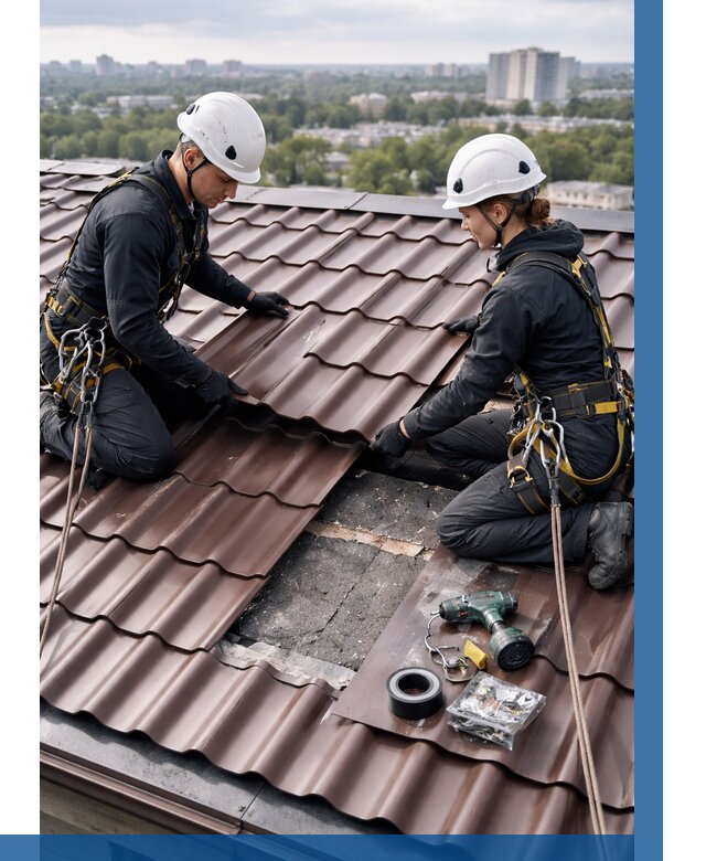 Ремонт металлочерепицы на крыше в Новороссийске от 919 р. | ВЫСОТНИК-Нвр