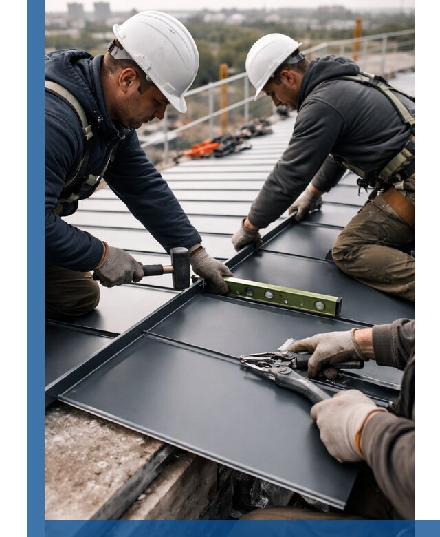 Монтаж фальцевой кровли в Новороссийске для промышленных зданий