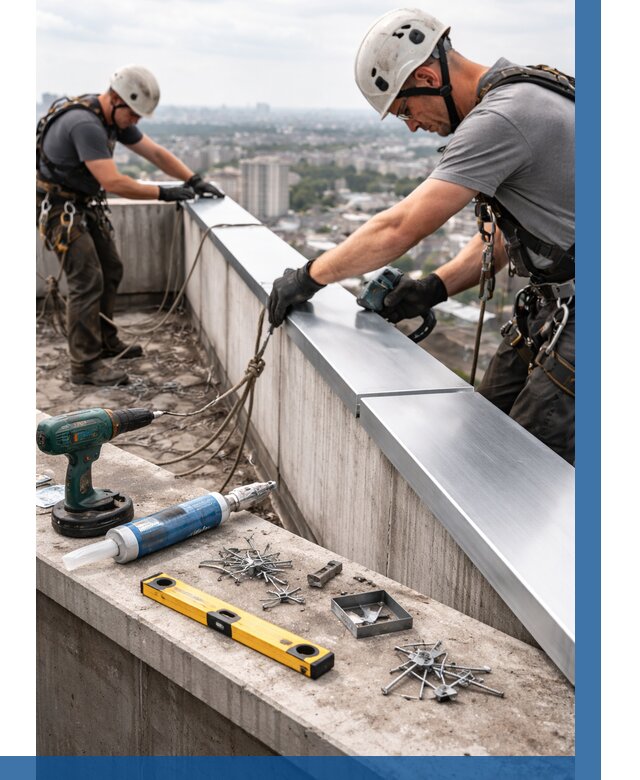 Монтаж парапетных крышек в Новороссийске от 817 р. | ВЫСОТНИК-Нвр