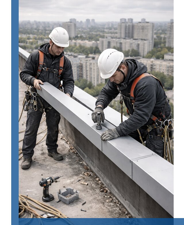 Монтаж парапетных крышек и ограждений кровли в Новороссийске