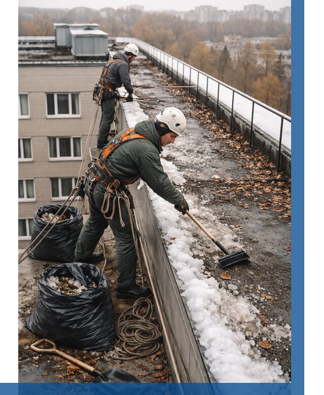 Очистка кровли по периметру в Новороссийске от 561 р. | ВЫСОТНИК-Нвр