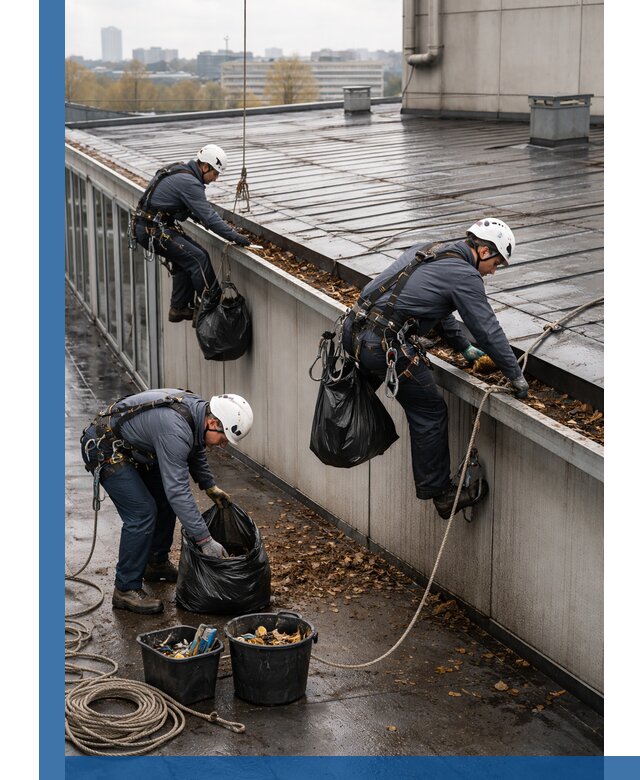 Очистка кровли по периметру в Новороссийске силами промышленных альпинистов