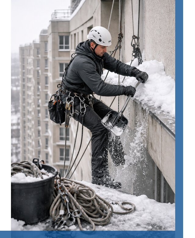 Очистка карнизов от снега в Новороссийске от 306 р. | ВЫСОТНИК-Нвр