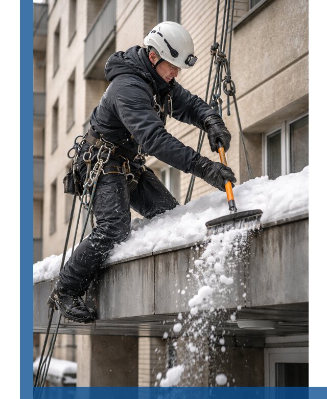 Очистка козырьков от снега в Новороссийске круглогодично безопасно