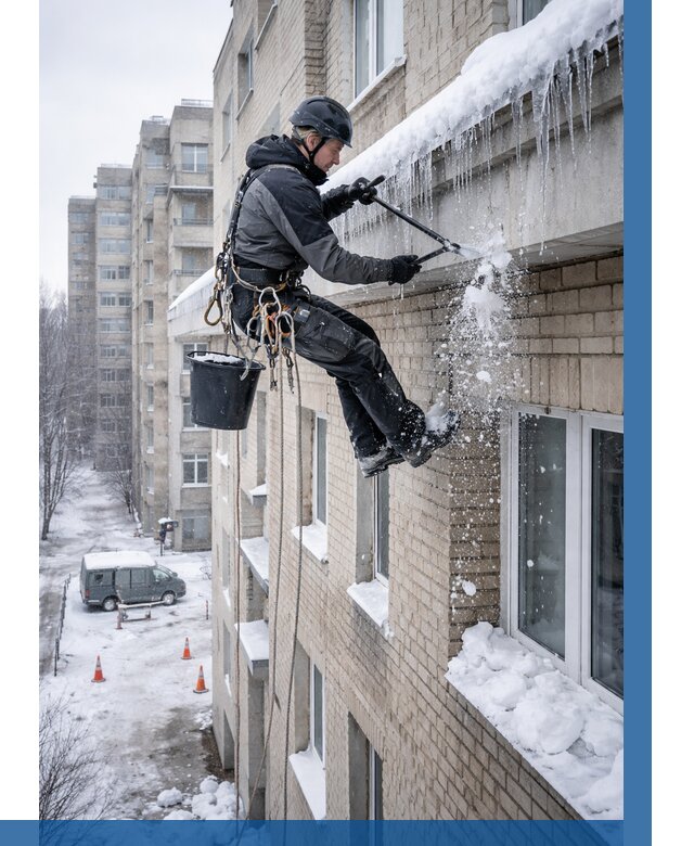 Удаление наледи с карнизов в Новороссийске от 357 р. | ВЫСОТНИК-Нвр