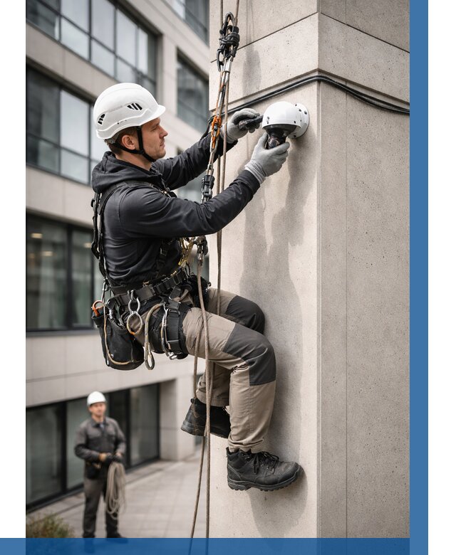 Монтаж камер видеонаблюдения на фасаде в Новороссийске от 8677 р.-ВЫСОТНИК-Нвр