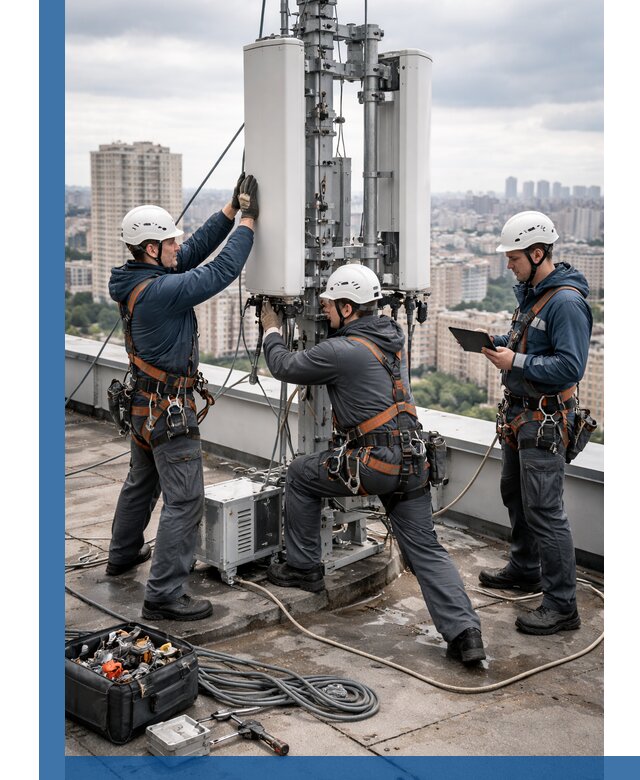 Монтаж антенн связи на крыше в Новороссийске с вводом в эксплуатацию