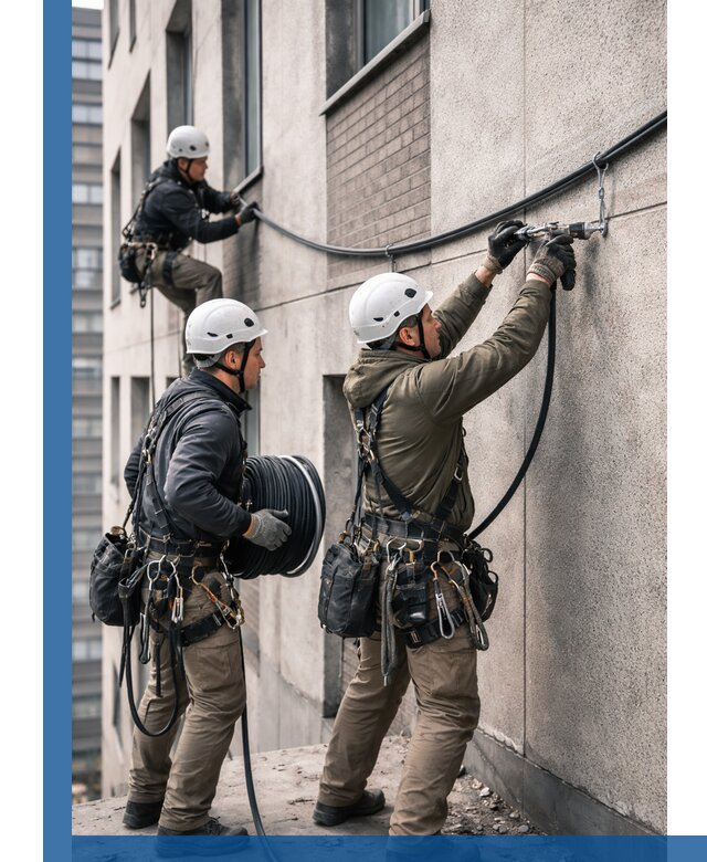 Прокладка кабеля по фасаду в Новороссийске, профессиональный монтаж