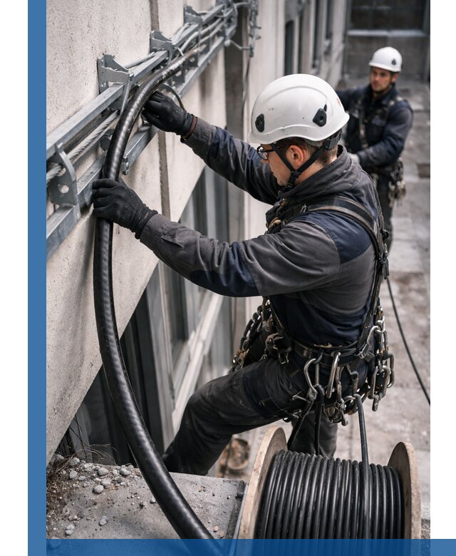 Протяжка кабеля питания на высоте в Новороссийске с гарантией безопасности и качества