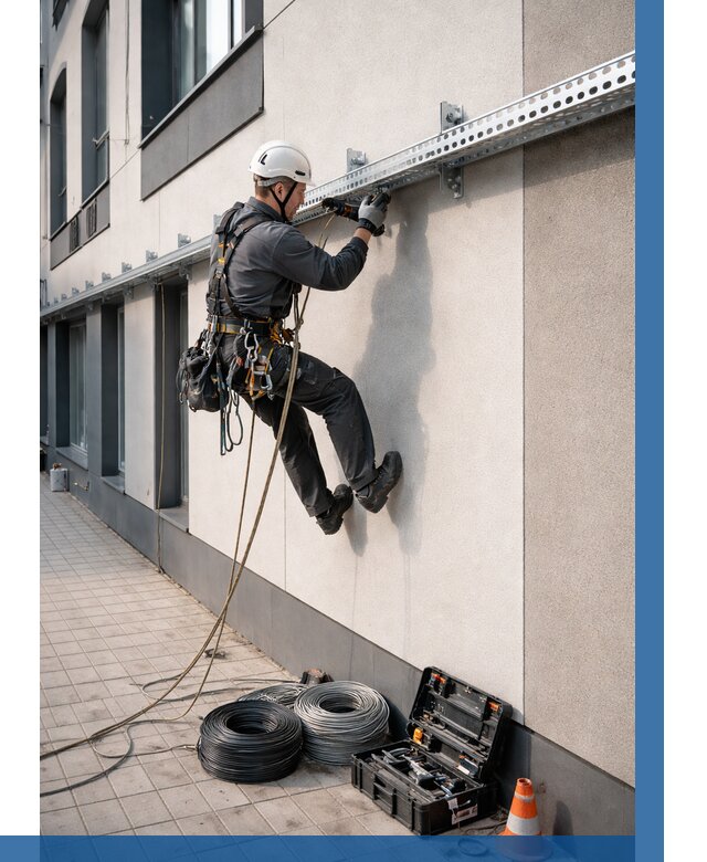 Монтаж кабельных лотков на фасаде в Новороссийске от 1225 р. | ВЫСОТНИК-Нвр