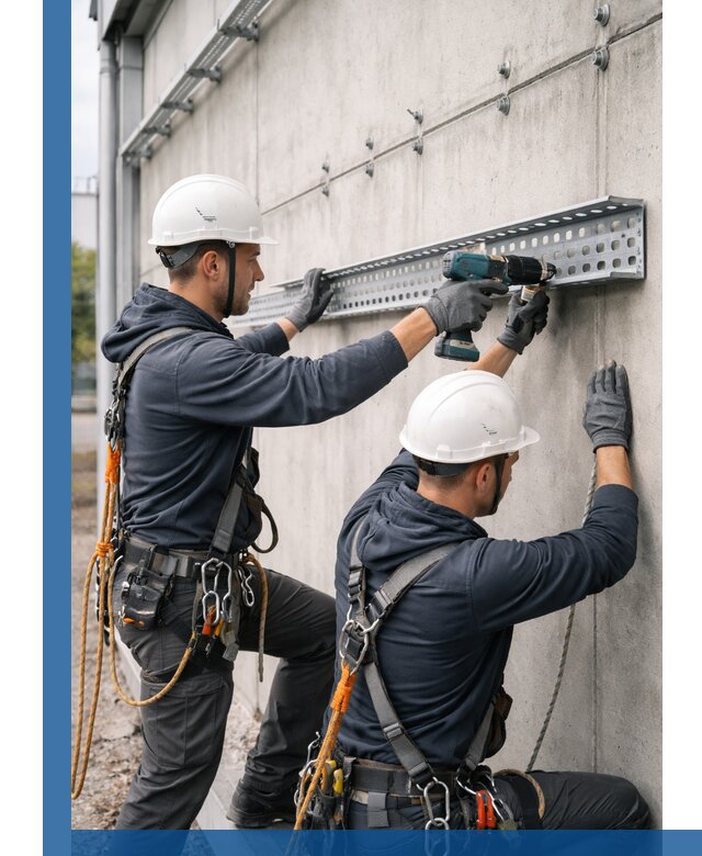 Монтаж кабельных лотков на фасаде зданий в Новороссийске с гарантией