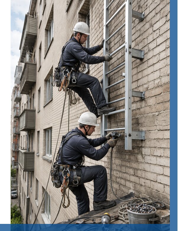 Монтаж пожарной лестницы в Новороссийске от 25520 р заказать у ВЫСОТНИК-Нвр