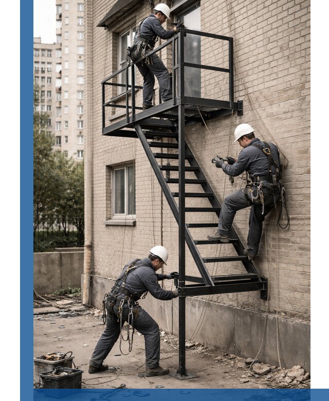 Монтаж пожарной лестницы в Новороссийске, установка и крепление