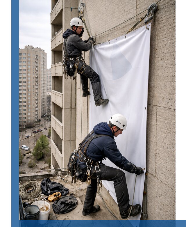 Профессиональный монтаж баннеров на фасаде в Новороссийске