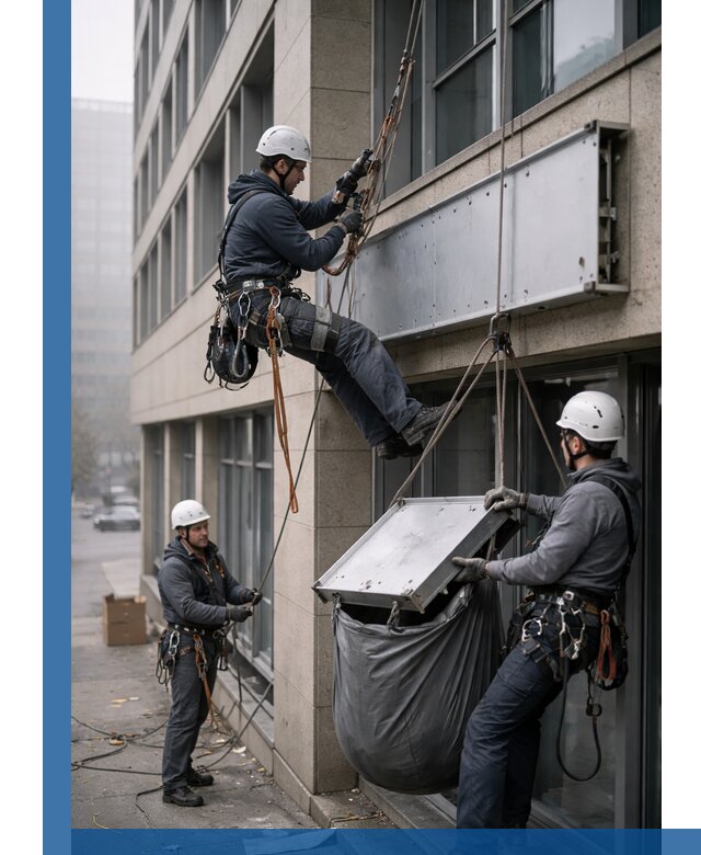 Демонтаж рекламной вывески с высотными работами в Новороссийске