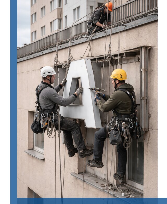Ремонт и восстановление наружных вывесок на высоте в Новороссийске