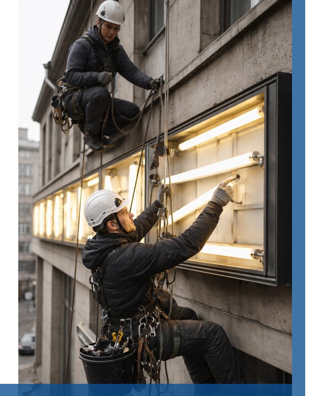 Замена ламп в вывеске в Новороссийске под ключ от 3573 р. | ВЫСОТНИК-Нвр