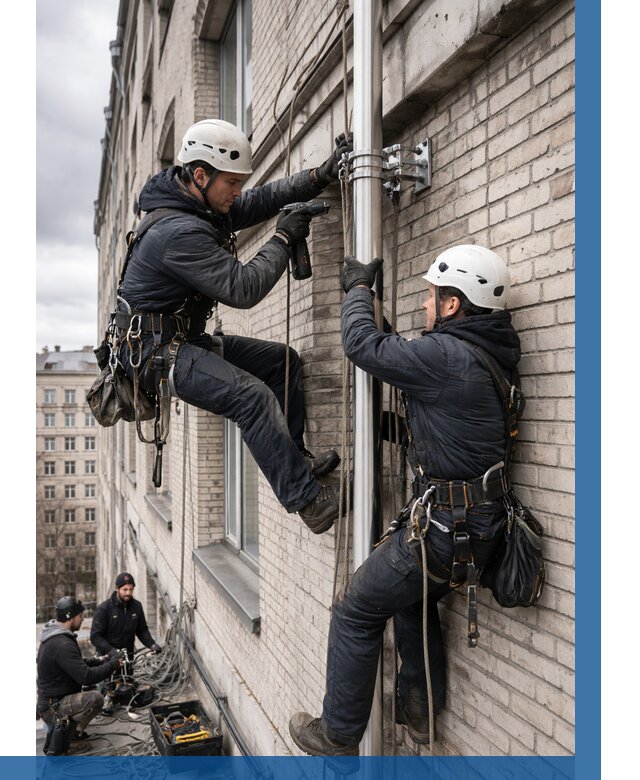 Монтаж флагштока на здании в Новороссийске от 6635 р. | ВЫСОТНИК-Нвр