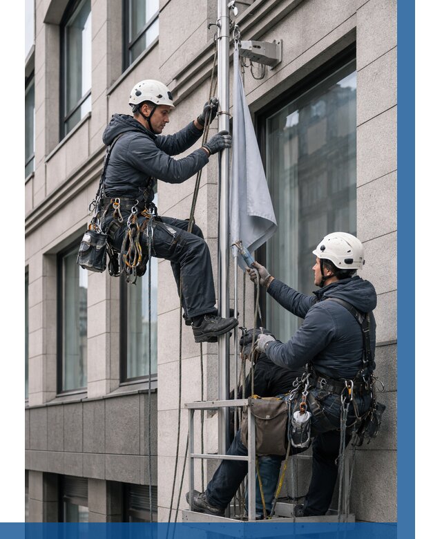 Установка флагов на фасаде в Новороссийске от 4594 р. | ВЫСОТНИК-Нвр