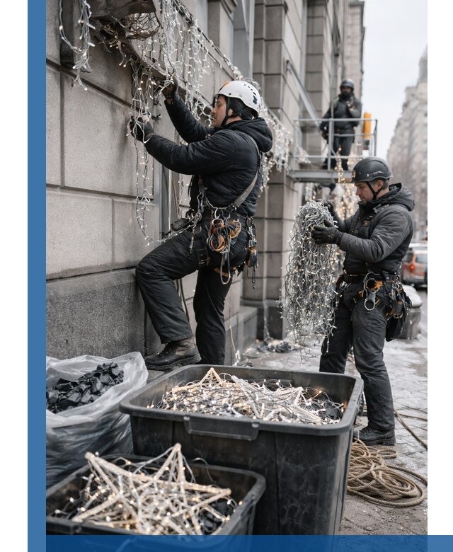 Демонтаж новогоднего оформления и гирлянд в Новороссийске