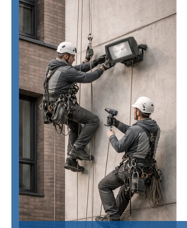 Профессиональный монтаж фасадных прожекторов в Новороссийске под ключ