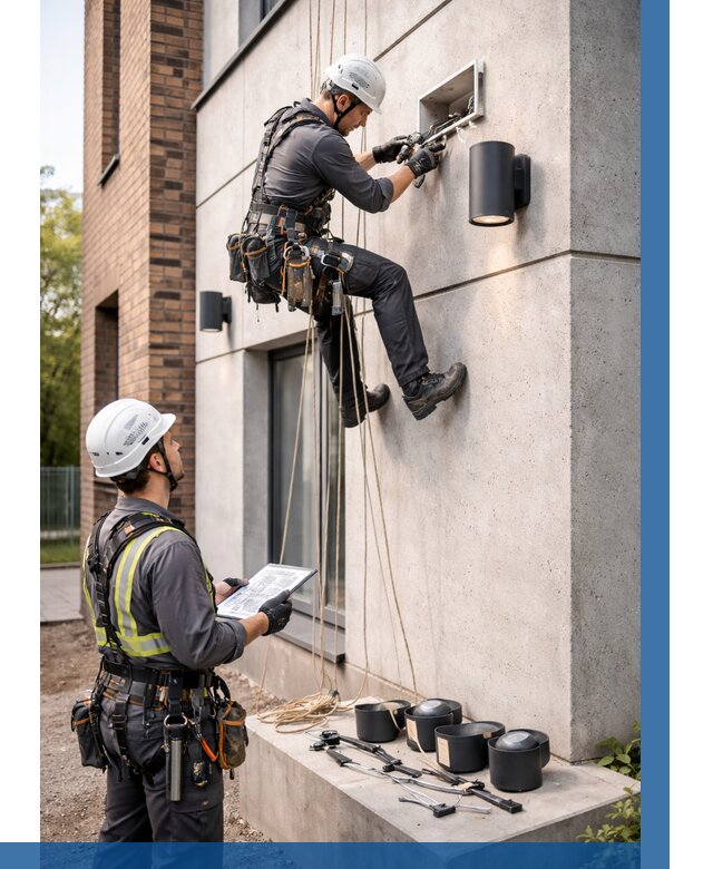 Монтаж фасадного освещения в Новороссийске от 2552 р. | ВЫСОТНИК-Нвр