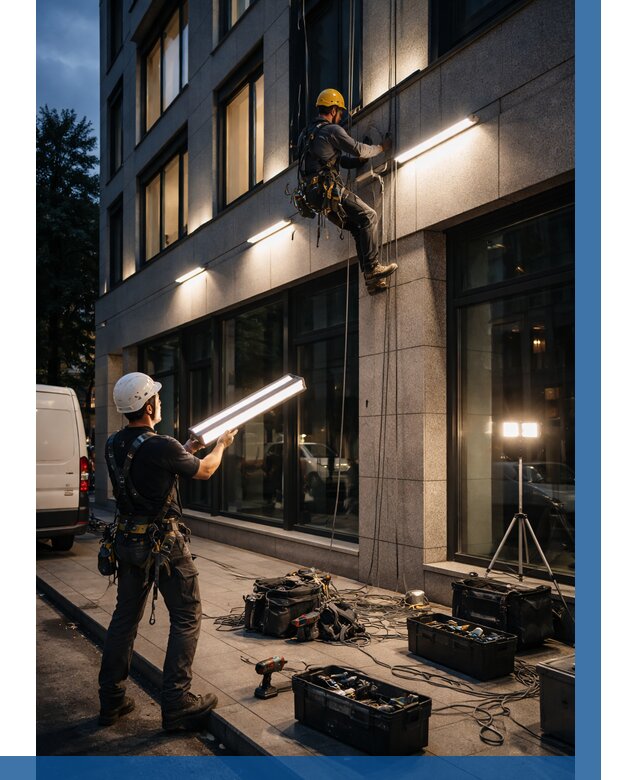 Монтаж архитектурной подсветки здания в Новороссийске от 2552 р.|ВЫСОТНИК-Нвр