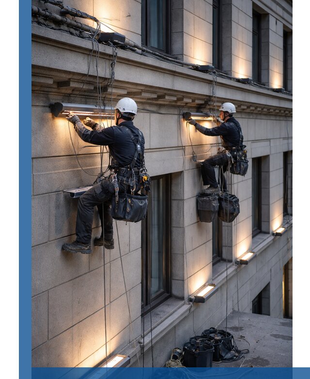 Монтаж архитектурной подсветки фасадов зданий в Новороссийске