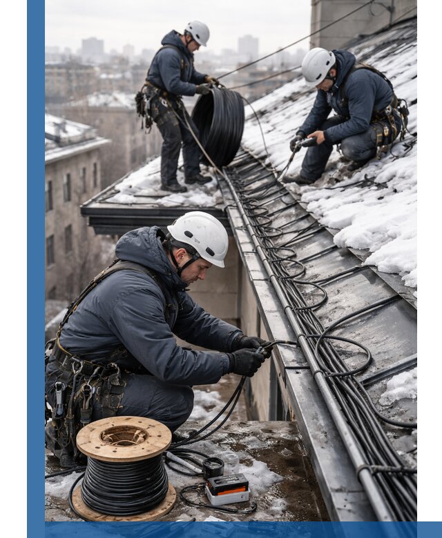 Монтаж греющего кабеля на кровле в Новороссийске под ключ