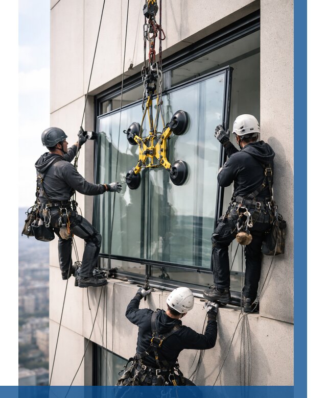 Монтаж стеклопакетов на высоте в Новороссийске от 3267 р. | ВЫСОТНИК-Нвр