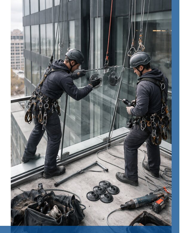 Монтаж стеклянных ограждений в Новороссийске от 2552 р. | ВЫСОТНИК-Нвр