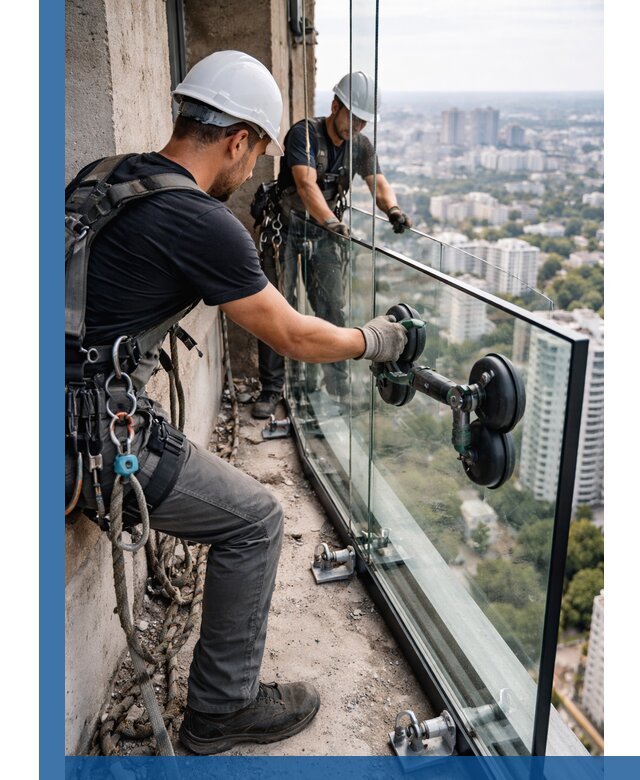 Монтаж стеклянных ограждений под ключ с гарантией в Новороссийске