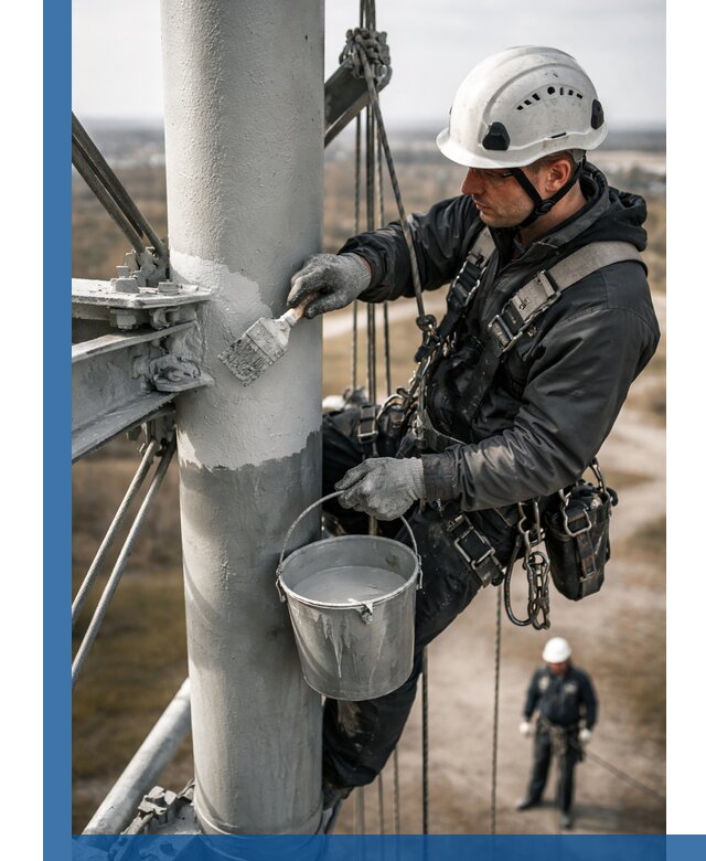 Покраска мачт связи в Новороссийске промышленными альпинистами