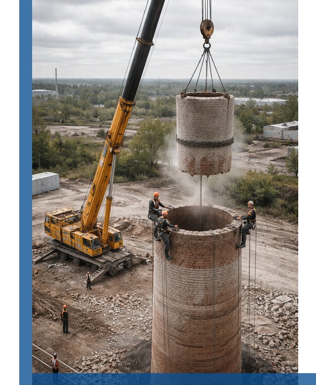 Демонтаж дымовой трубы в Новороссийске с гарантиями безопасности