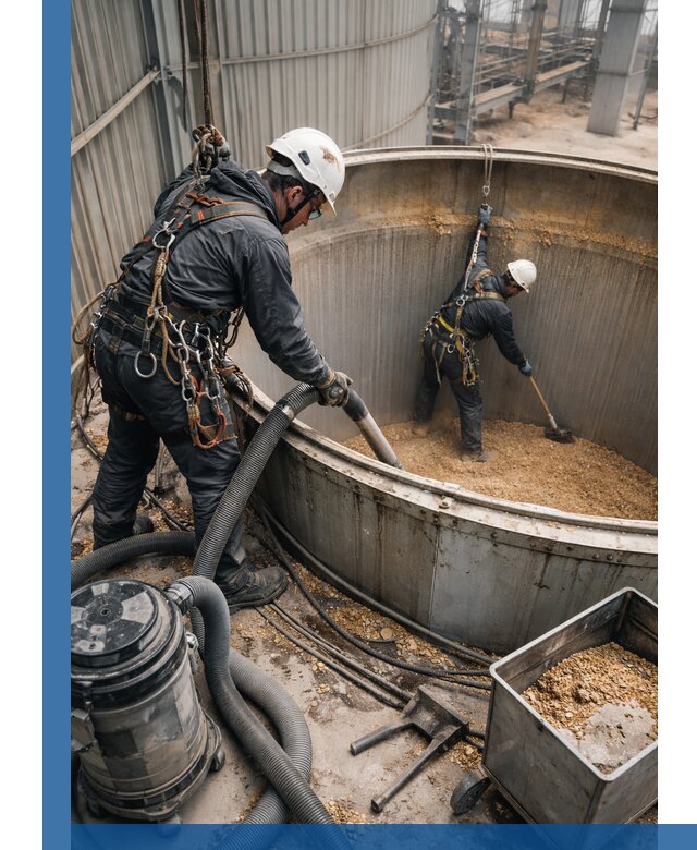 Профессиональная чистка зерновых бункеров в Новороссийске с выездом