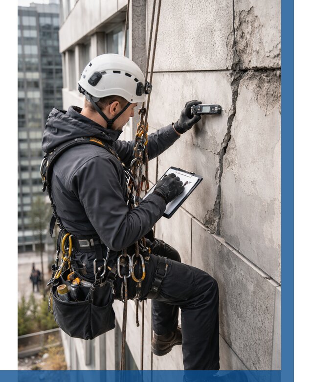 Обследование фасада альпинистами в Новороссийске от 122 р. | ВЫСОТНИК-Нвр