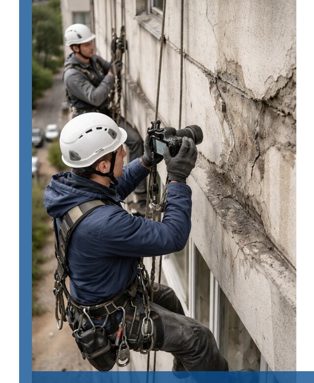 Фотофиксация дефектов фасада с высотной съемкой в Новороссийске