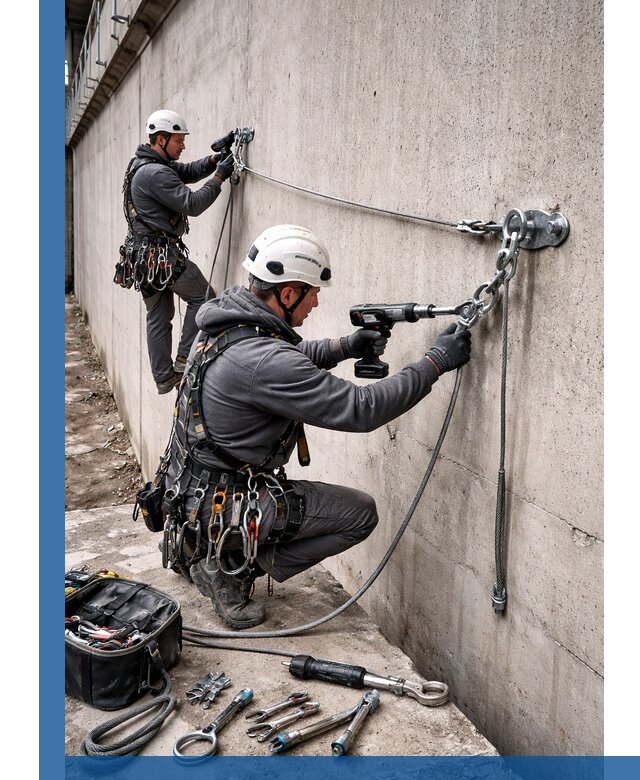 Монтаж анкерных линий высотной безопасности в Новороссийске